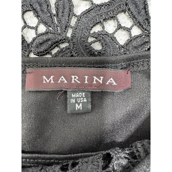 NWT M Lord&Taylor MARINA Black Lace Overlay Sleeveless Top Double Vneck Evening - Picture 2 of 10